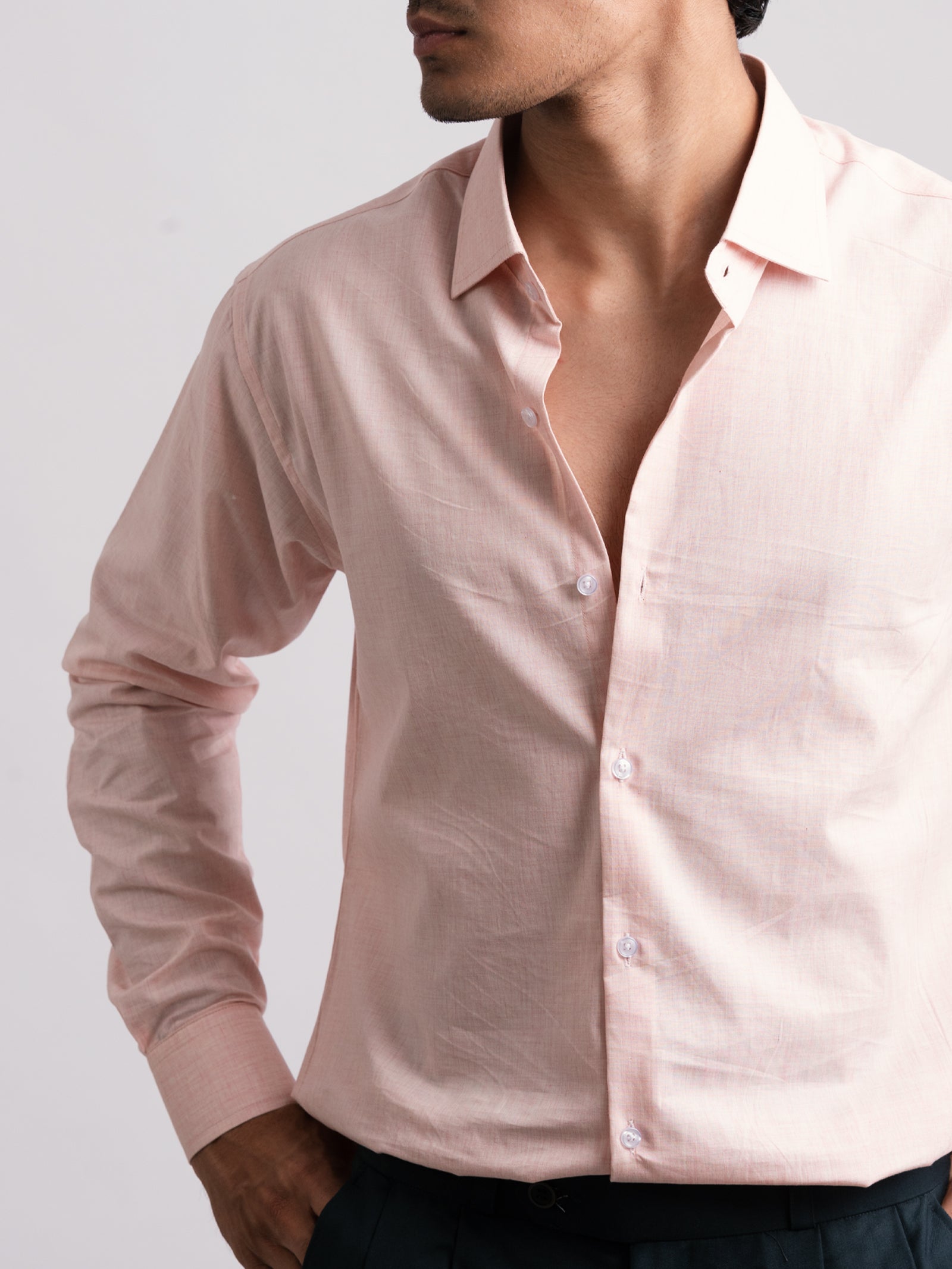 100% LINEN STRUCTURED SHIRT - BABY PINK