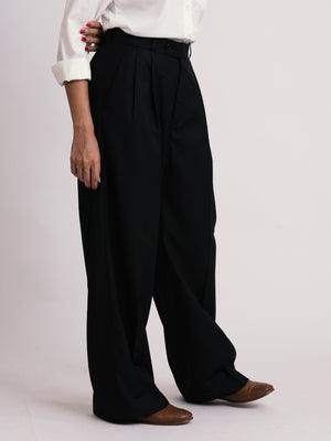 Black Pleated Formal Wide Leg Pants (WOMEN)