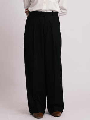 Black Pleated Formal Wide Leg Pants (WOMEN)