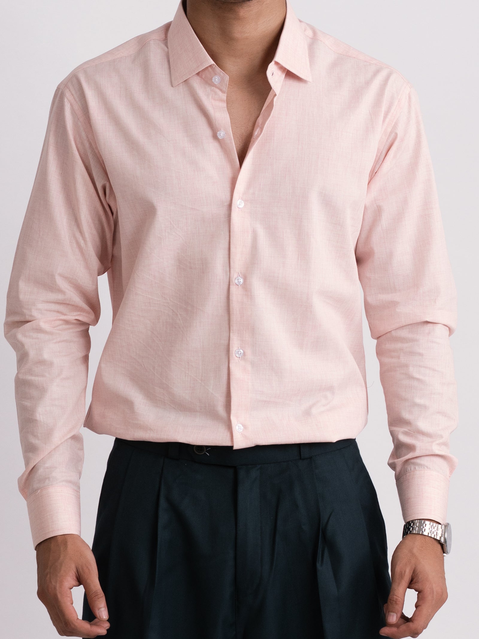 100% LINEN STRUCTURED SHIRT - BABY PINK