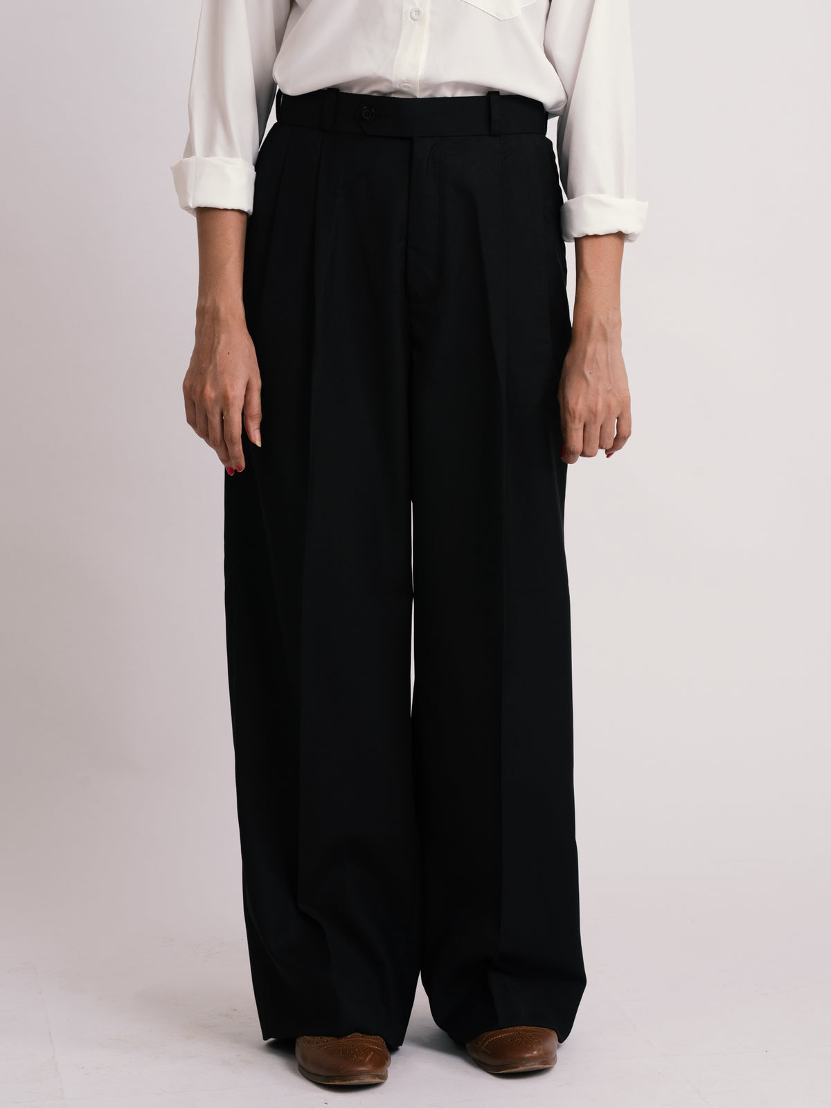 Black Pleated Formal Wide Leg Pants (WOMEN)