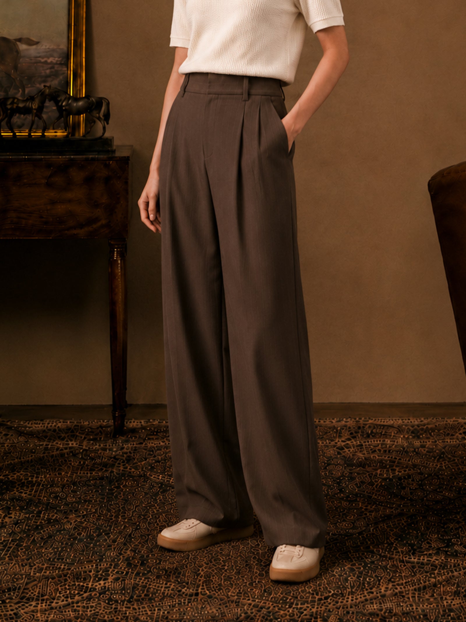 Brown Formal Wide Leg Pants (Women)