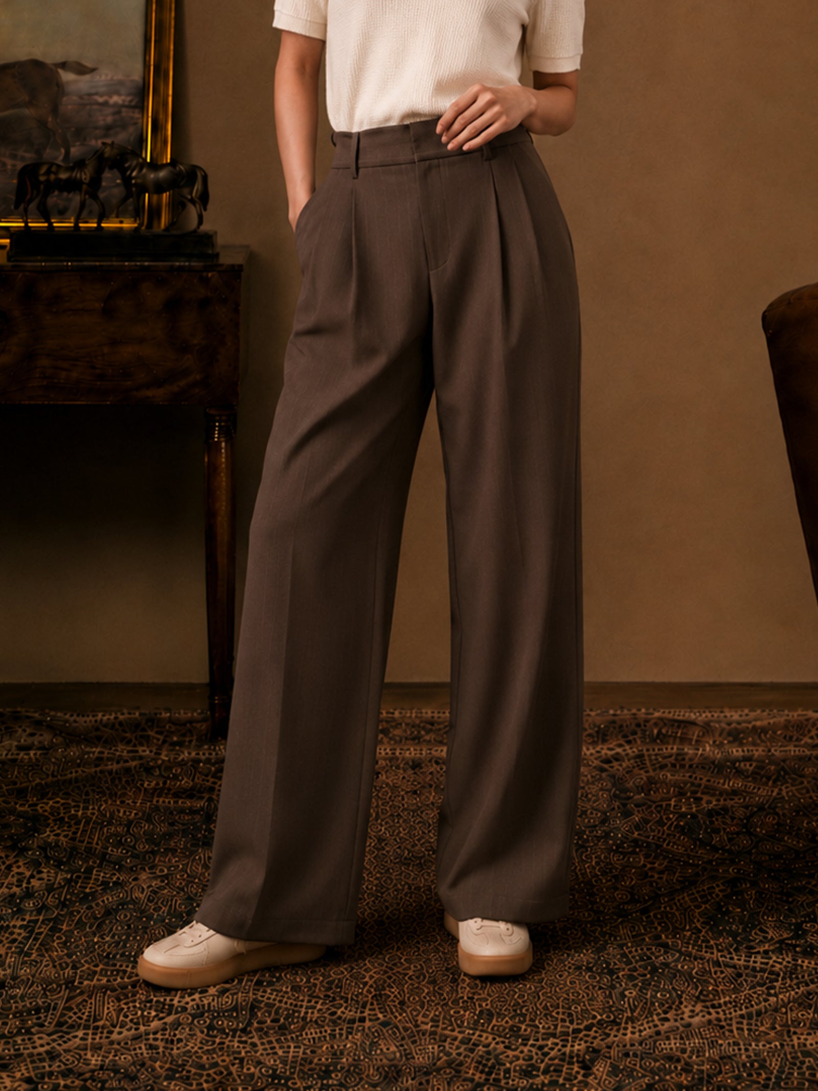Brown Formal Wide Leg Pants (Women)