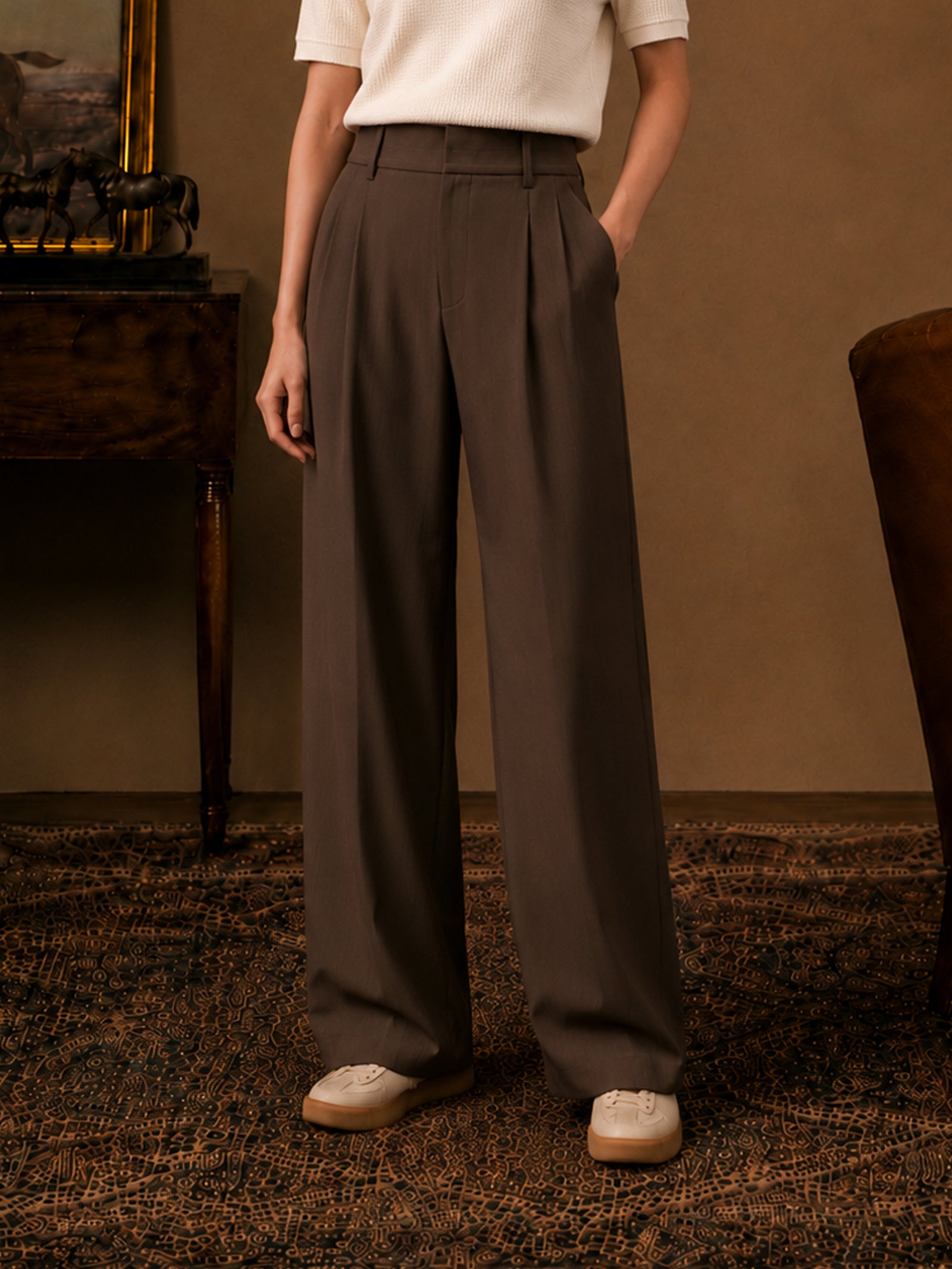 Brown Formal Wide Leg Pants (Women)