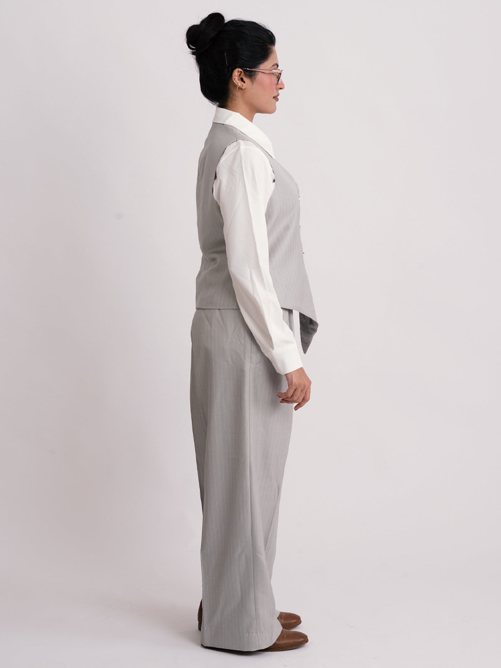 Grey Stripe Formal Wide Leg Pants (WOMEN)