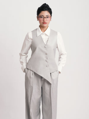 Grey Stripe Formal Wide Leg Pants (WOMEN)