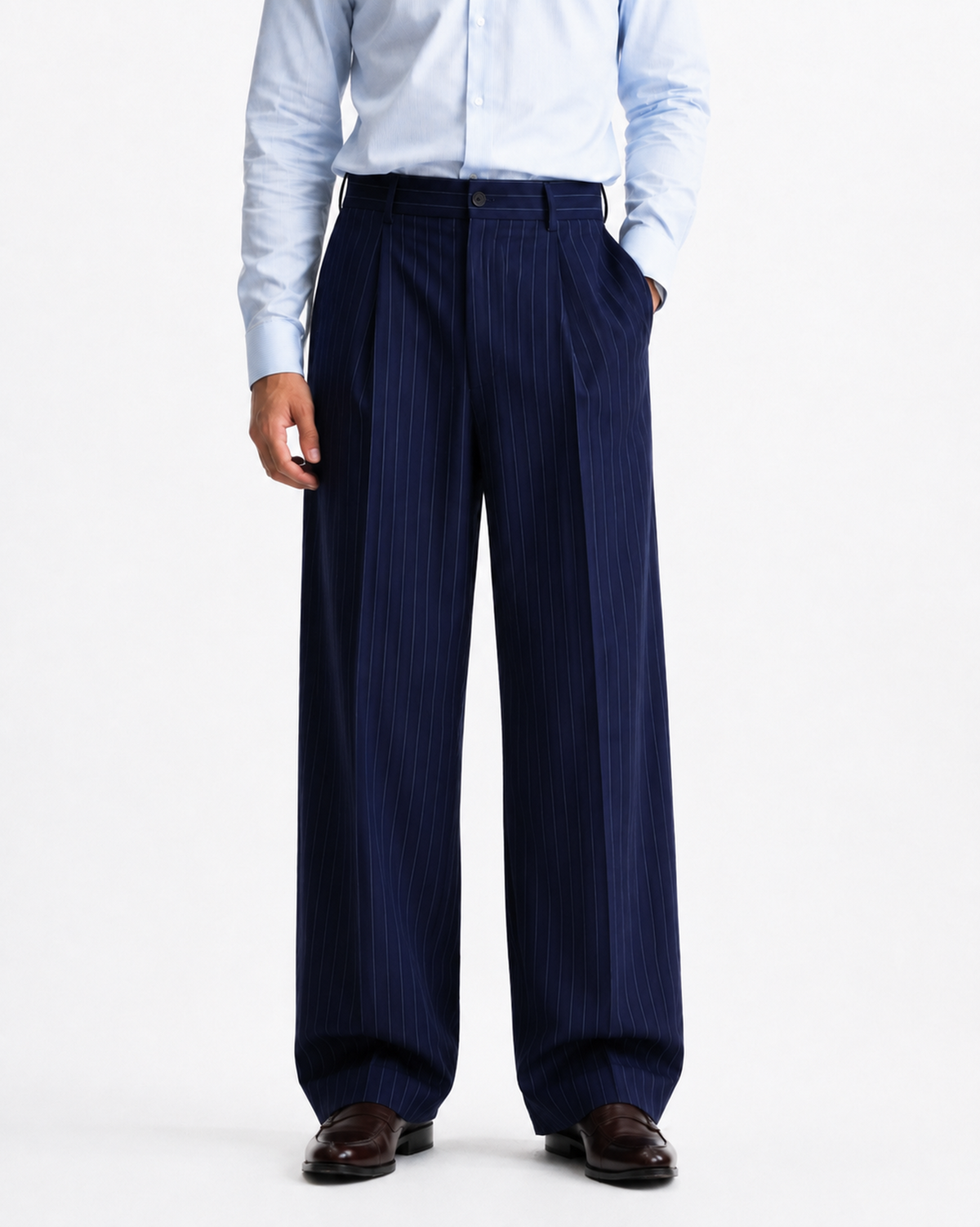Navy Blue Stripe Formal Wide Leg Pants (MEN)