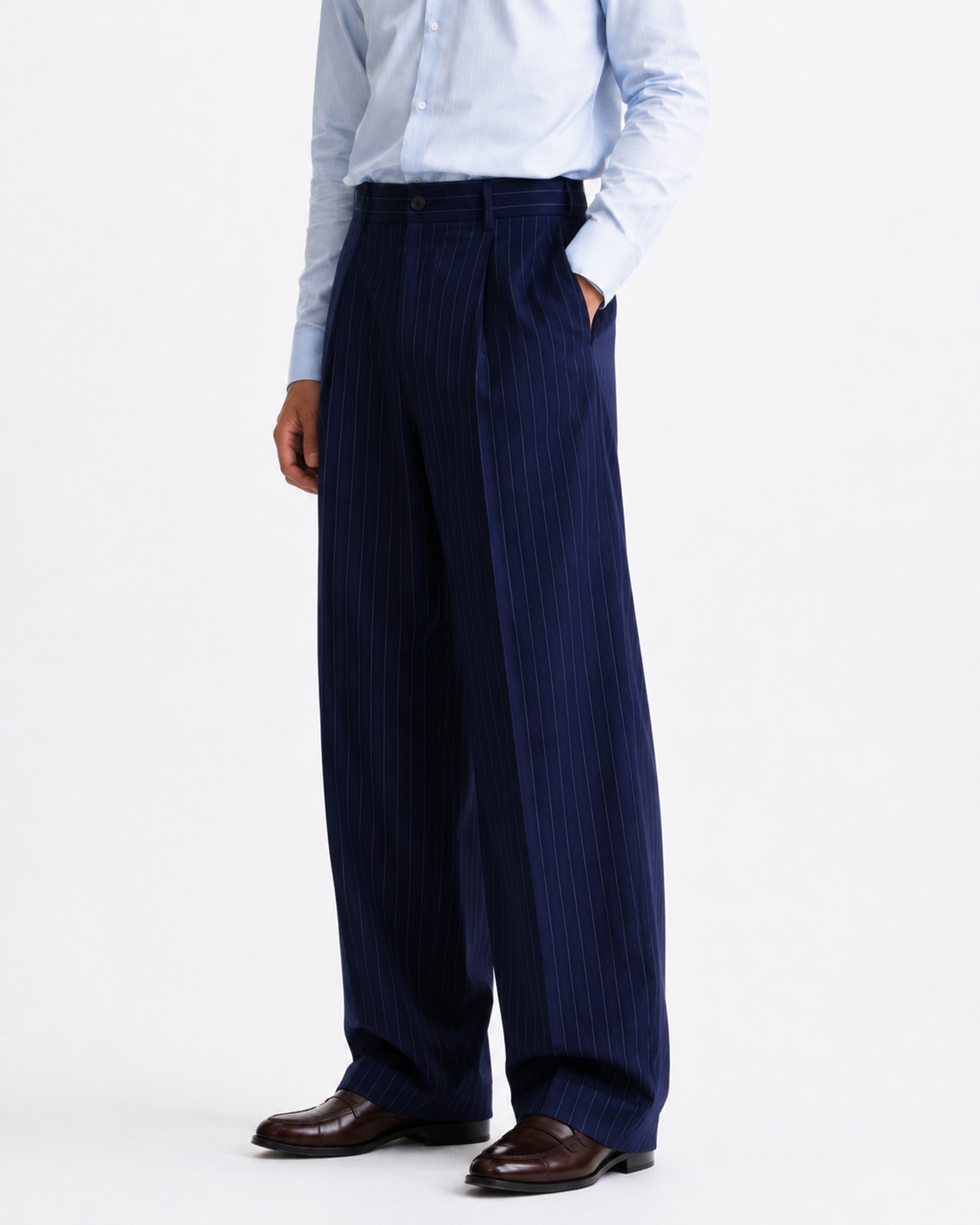 Navy Blue Stripe Formal Wide Leg Pants (MEN)