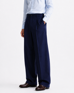 Navy Blue Stripe Formal Wide Leg Pants (MEN)