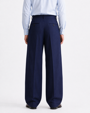 Navy Blue Stripe Formal Wide Leg Pants (MEN)