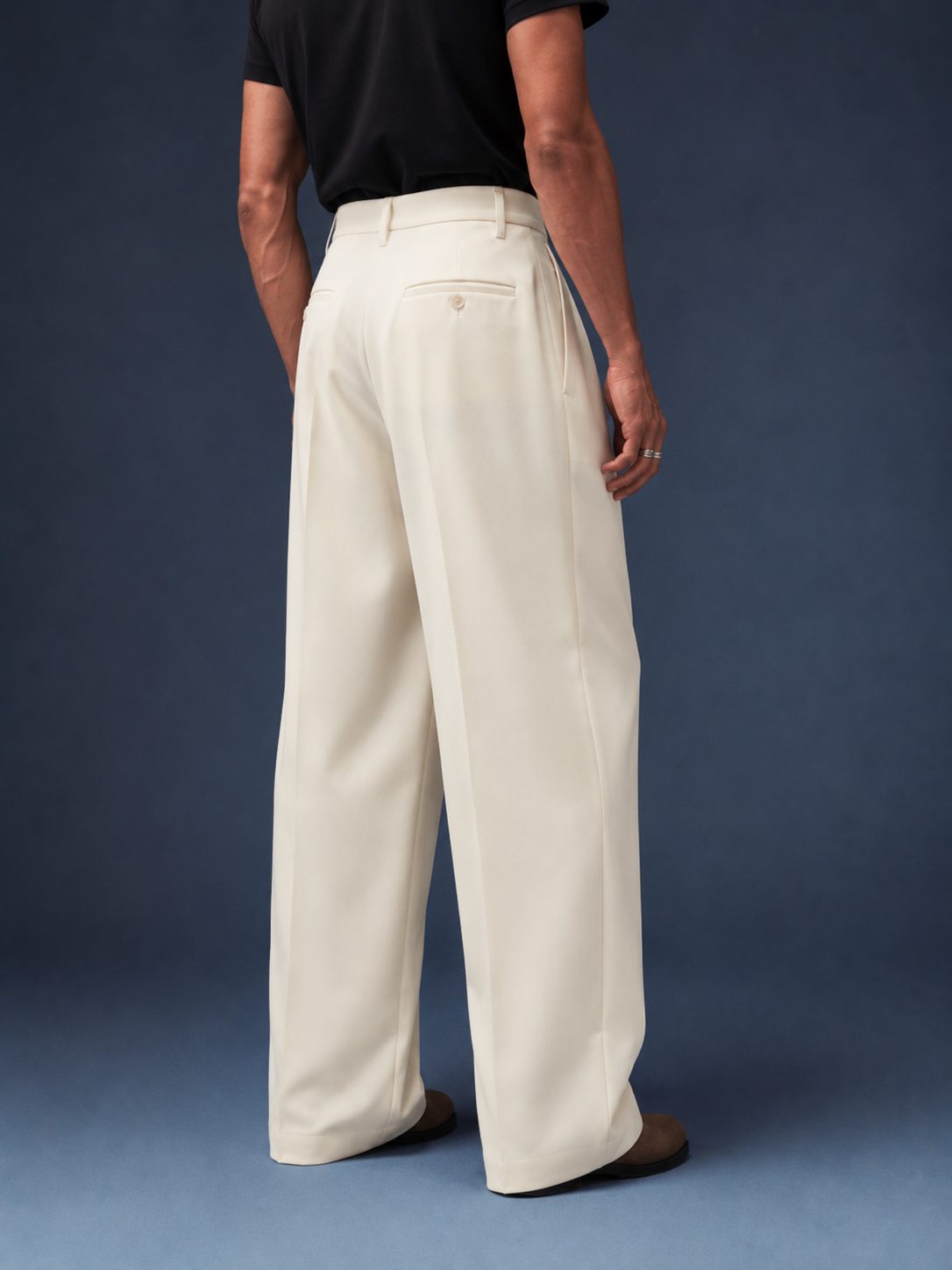 Off White Pleated Formal Wide Leg Pants (Men)