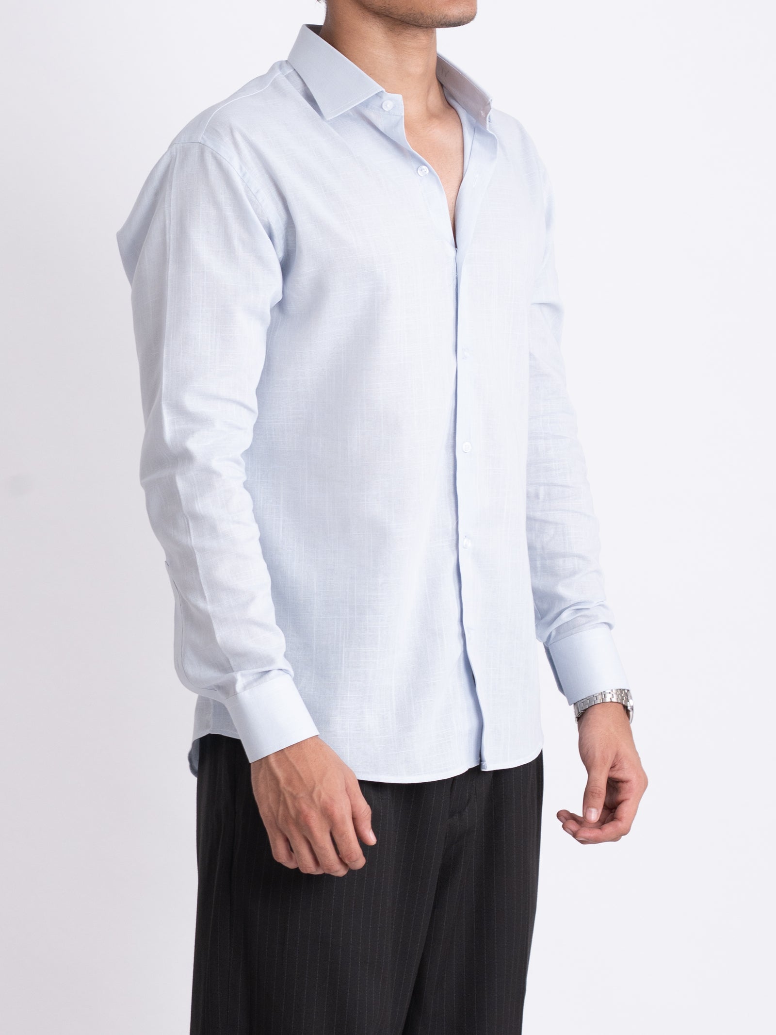 100% LINEN STRUCTURED SHIRT - SKY BLUE