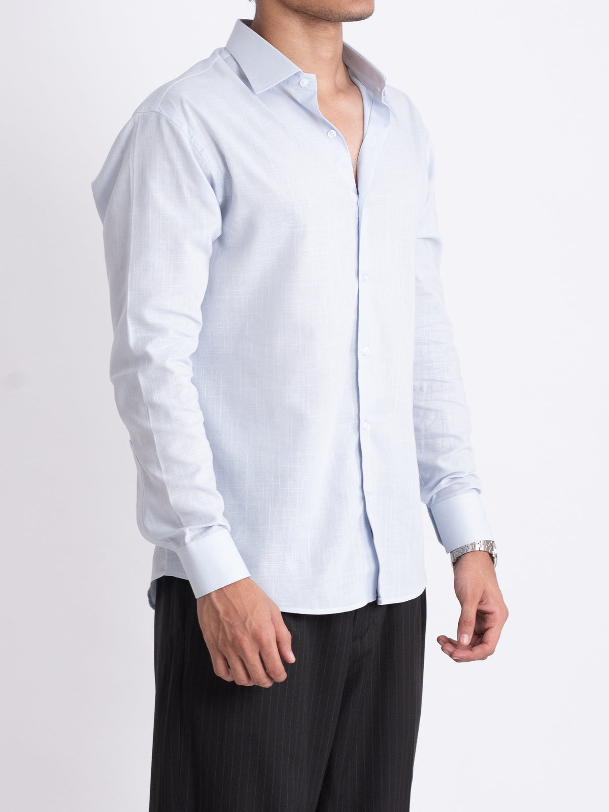 100% LINEN STRUCTURED SHIRT - SKY BLUE