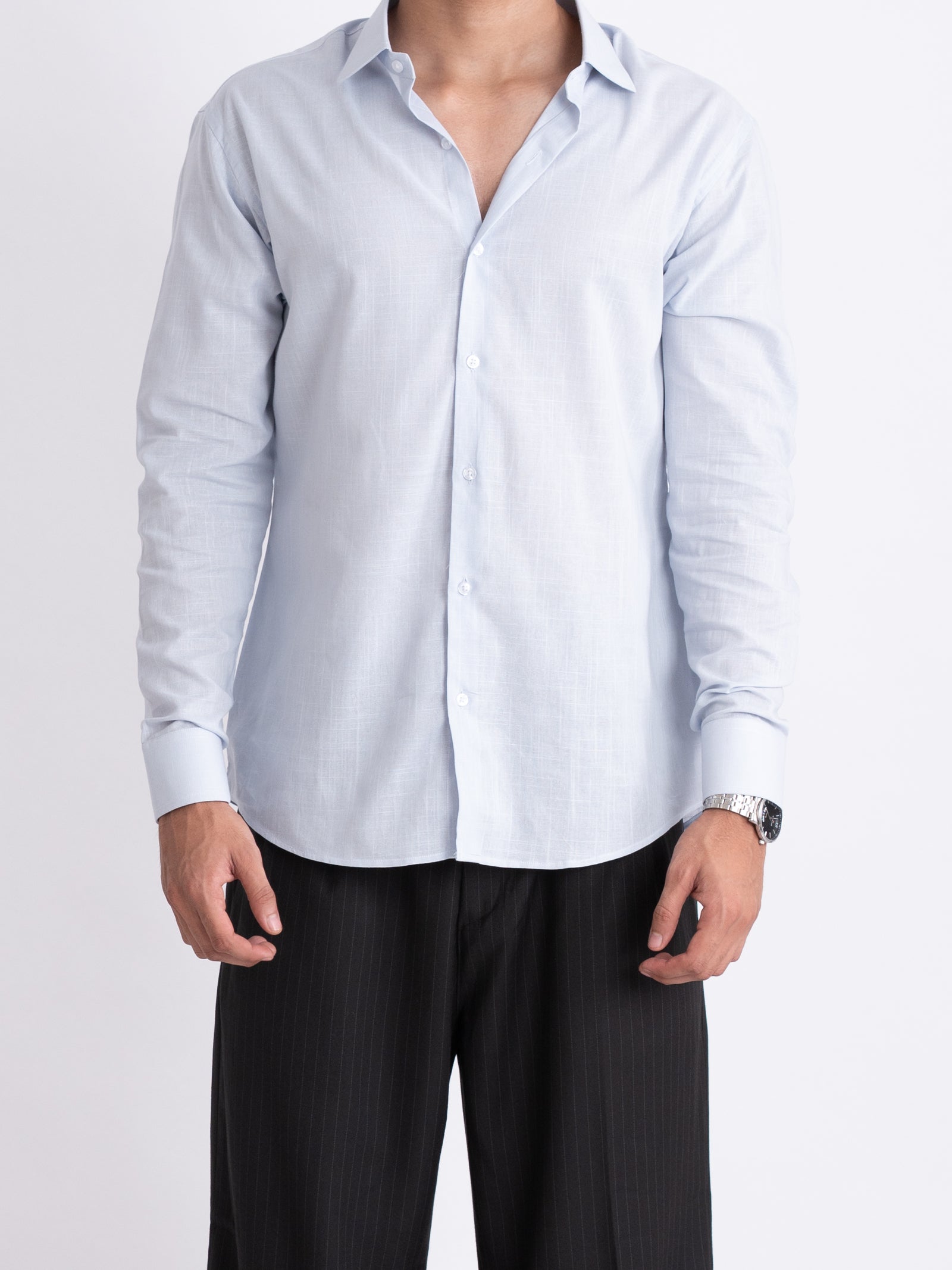 100% LINEN STRUCTURED SHIRT - SKY BLUE
