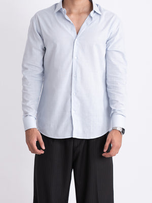 100% LINEN STRUCTURED SHIRT - SKY BLUE