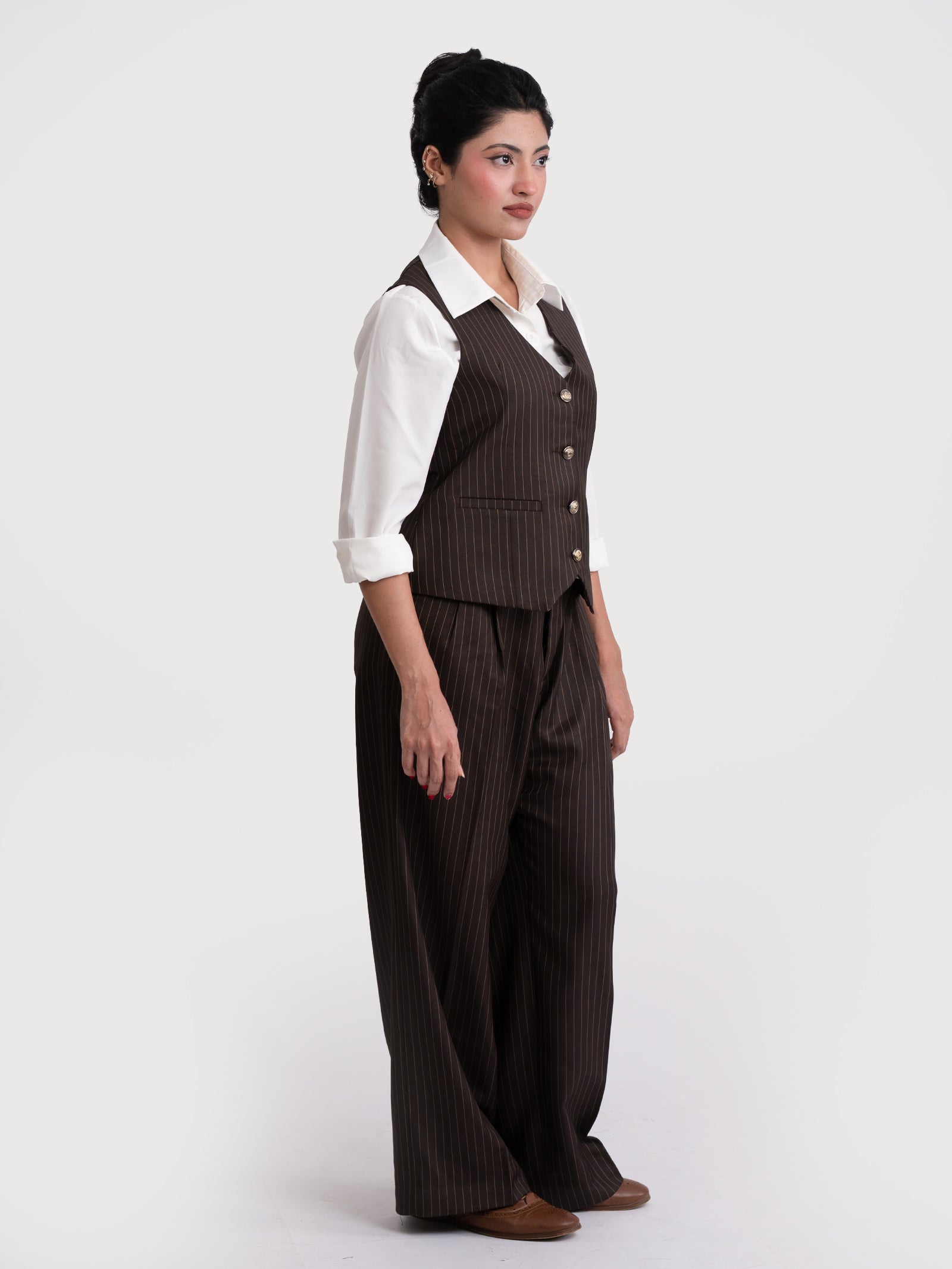FEMME IVORY PINSTRIPE FULL SET VEST+PANT (WOMEN)
