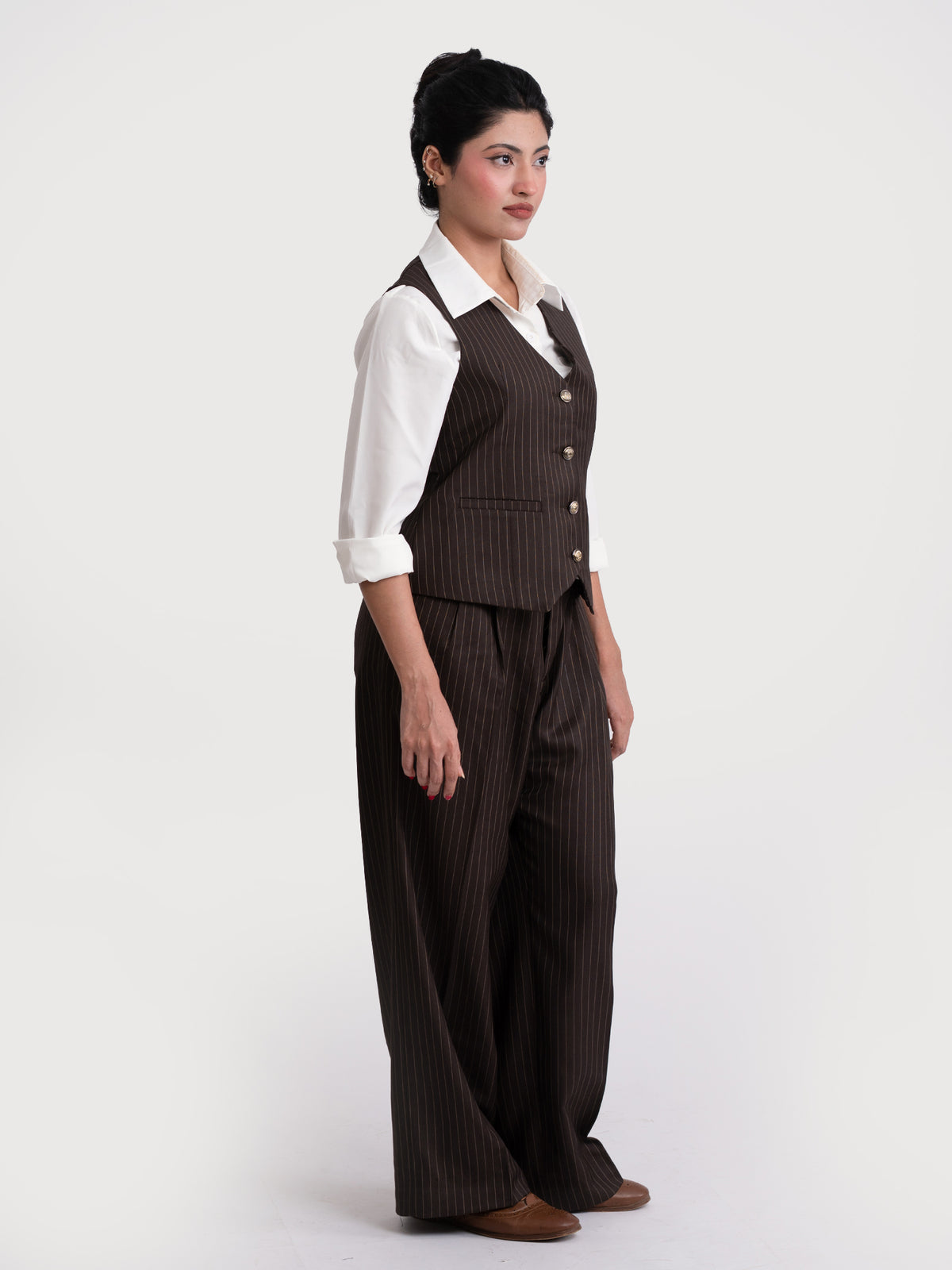 FEMME IVORY PINSTRIPE FULL SET VEST+PANT (WOMEN)
