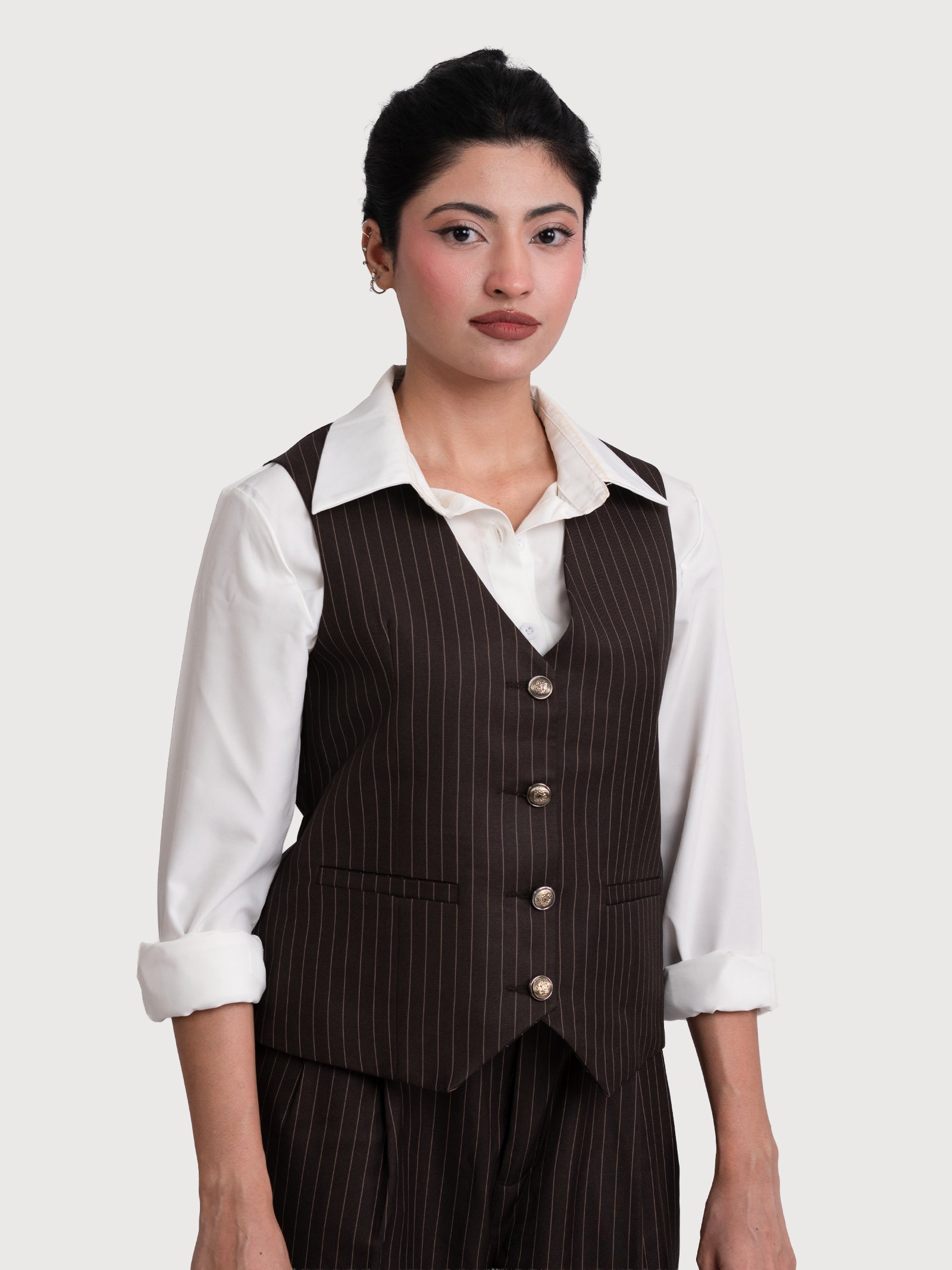 FEMME IVORY PINSTRIPE VEST (WOMEN)