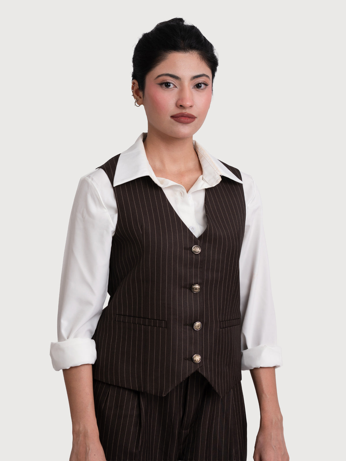 FEMME IVORY PINSTRIPE VEST (WOMEN)